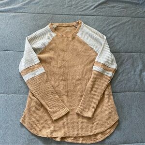 American Eagle Outfitters Tan and Cream Long Sleeve Tee